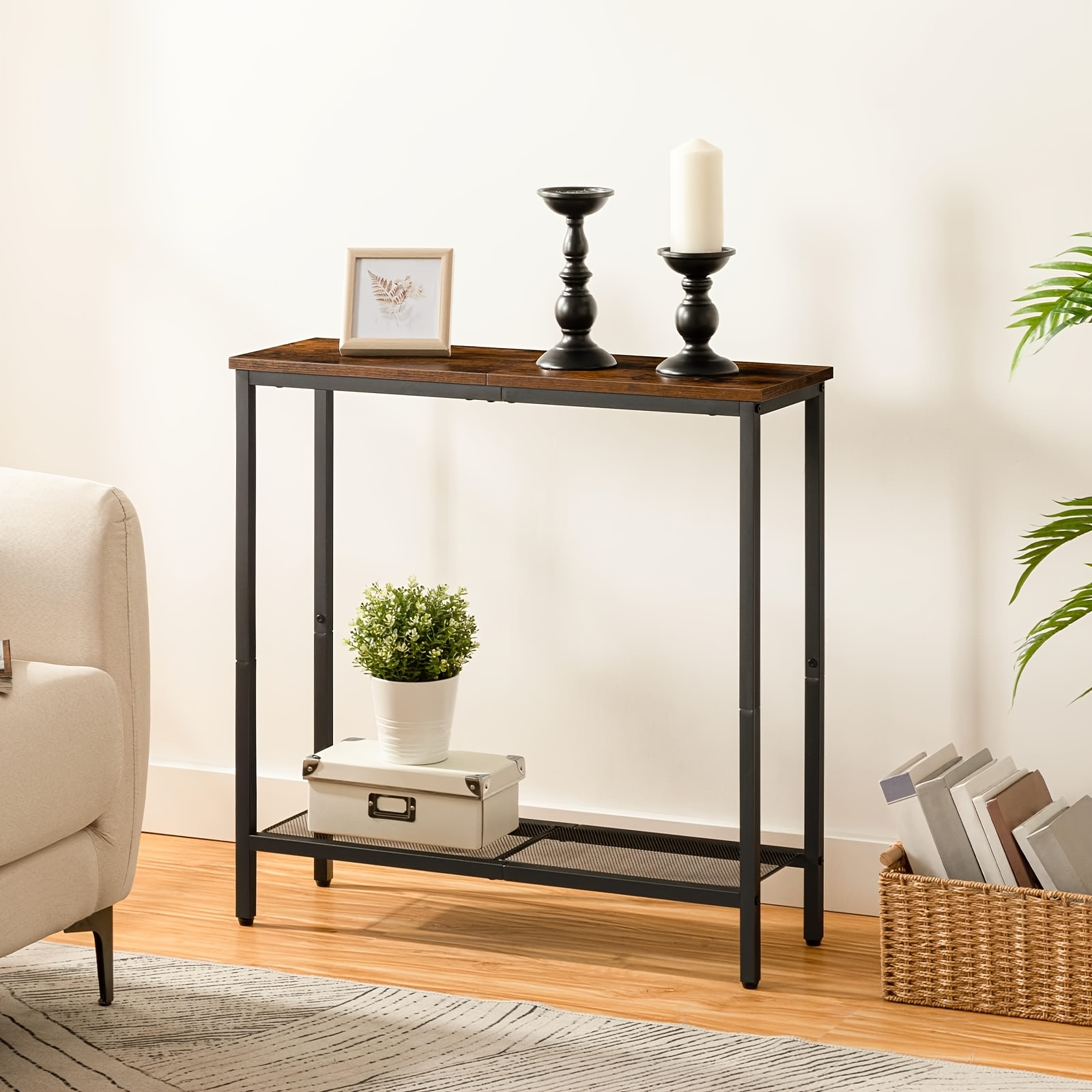 Narrow Stand Table With Storage Platform, 75 X 24 X 75cm Auxiliary Table, Hallway Table, Exhibition Table, Sofa Table, Entrance, Hallway