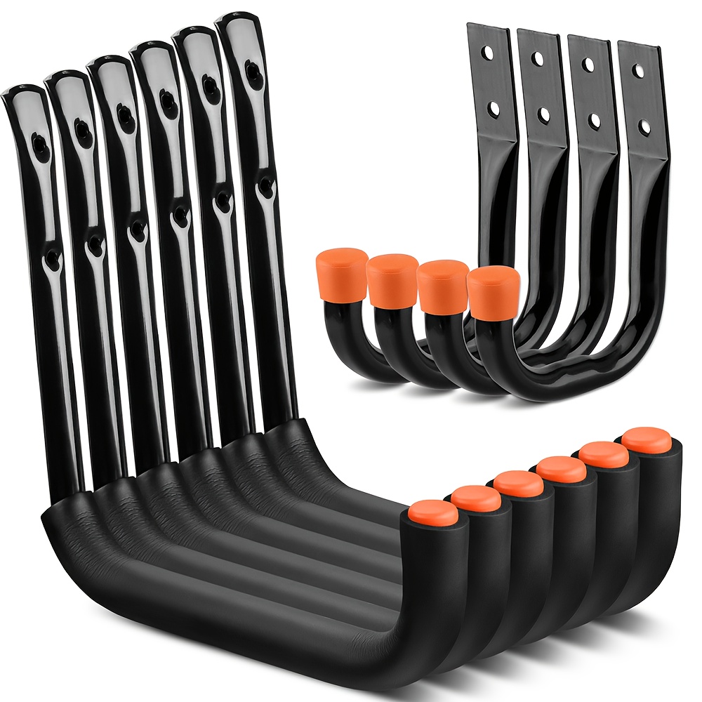 Temu – TEMU Heavy-duty Garage Hooks With Mop & Broom Holder – , Wall Mount Storage For Tools, Ladders, Bikes – Stylish Orange Metal Organizer