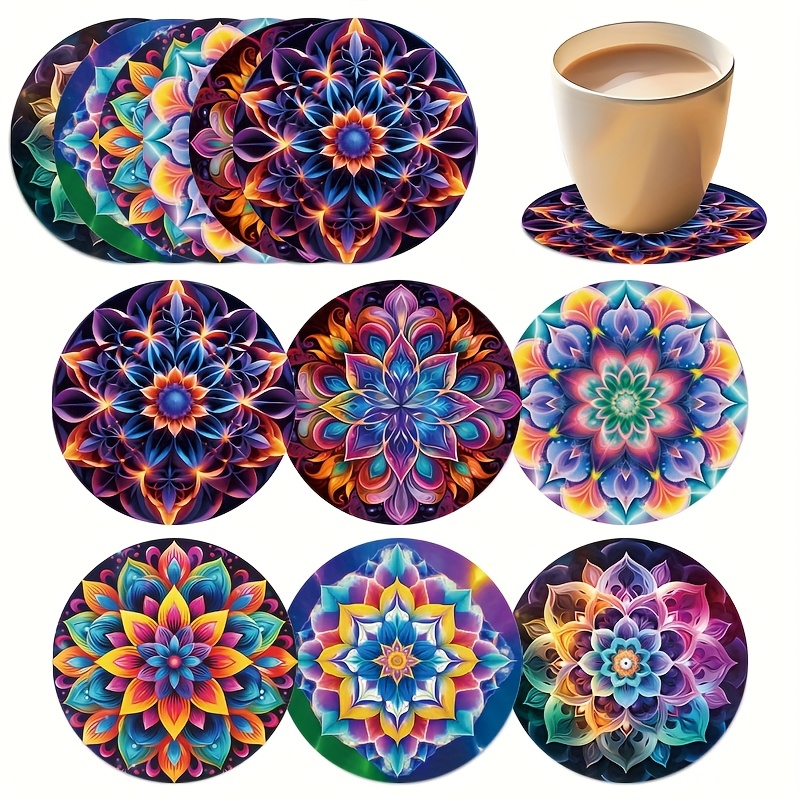 TEMU "2025 New 6pcs Mandala Wooden Coaster Set | Heat-resistant & Non-slip Drink Pads | Christmas Party Must-have | Art Decor | Coffee Table Centerpiece | Gift Set", Best For Christmas, Thanksgiving