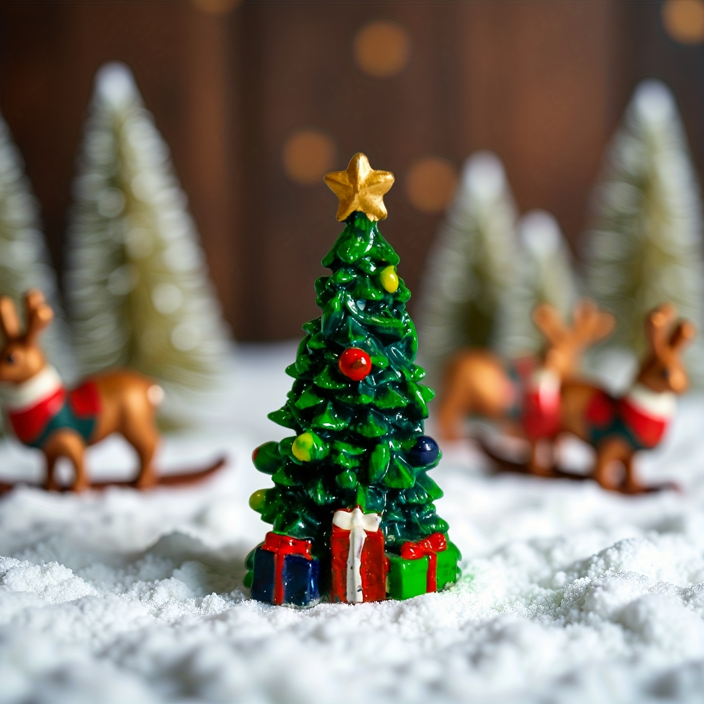1pc Tree Decoration: Resin Figurine With Golden Stars And Box, Table Top, Fireplace, And Holiday Gifts, For Christmas, Halloween