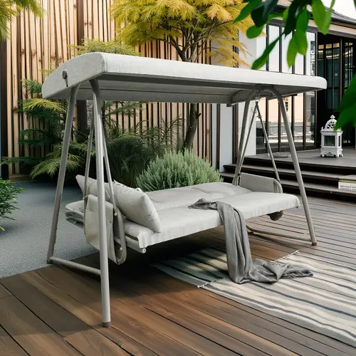 heavy duty outdoor patio swing chair with stand 3 4 person glider rocker 770 lbs capacity adjustable canopy sturdy metal frame for patio poolside garden balcony easy assembly outdoor patio furniture poolside lounging cozy seating design