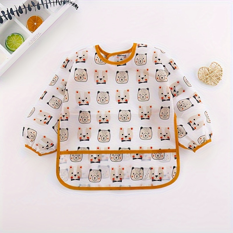 Cartoon-patterned Feeding Bib, Feeding Bib, Long-sleeve Bib, Feeding Bib, Children's Long-sleeve Pu Smock, Suitable For Children Aged 0-6 Years