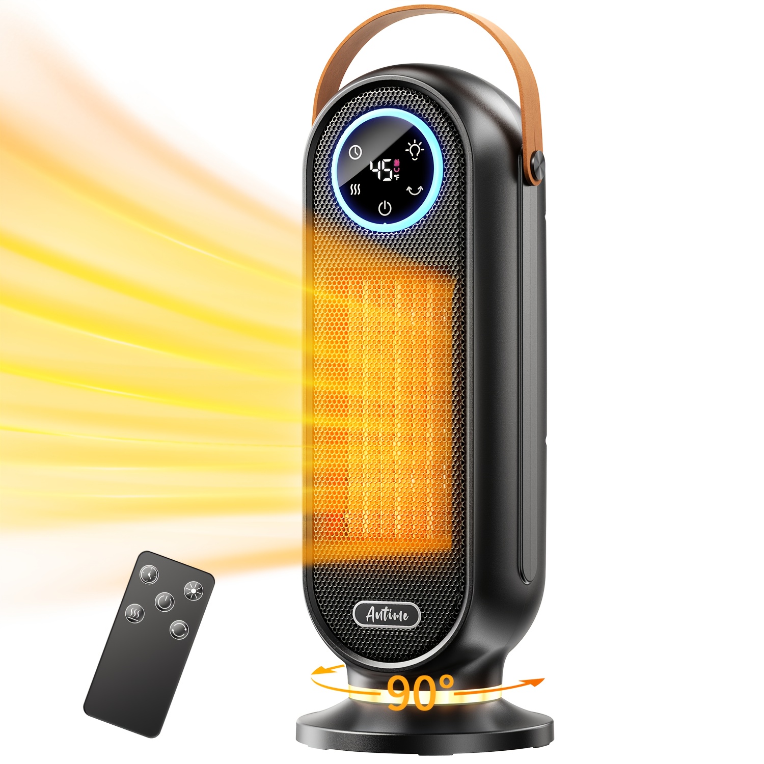 TEMU 16-inch Portable Electric Heater With 1500w Fast Heating, 90° , 12-hour Timer, Remote Control, Safe & Operation - Space Heater For Office, Home,