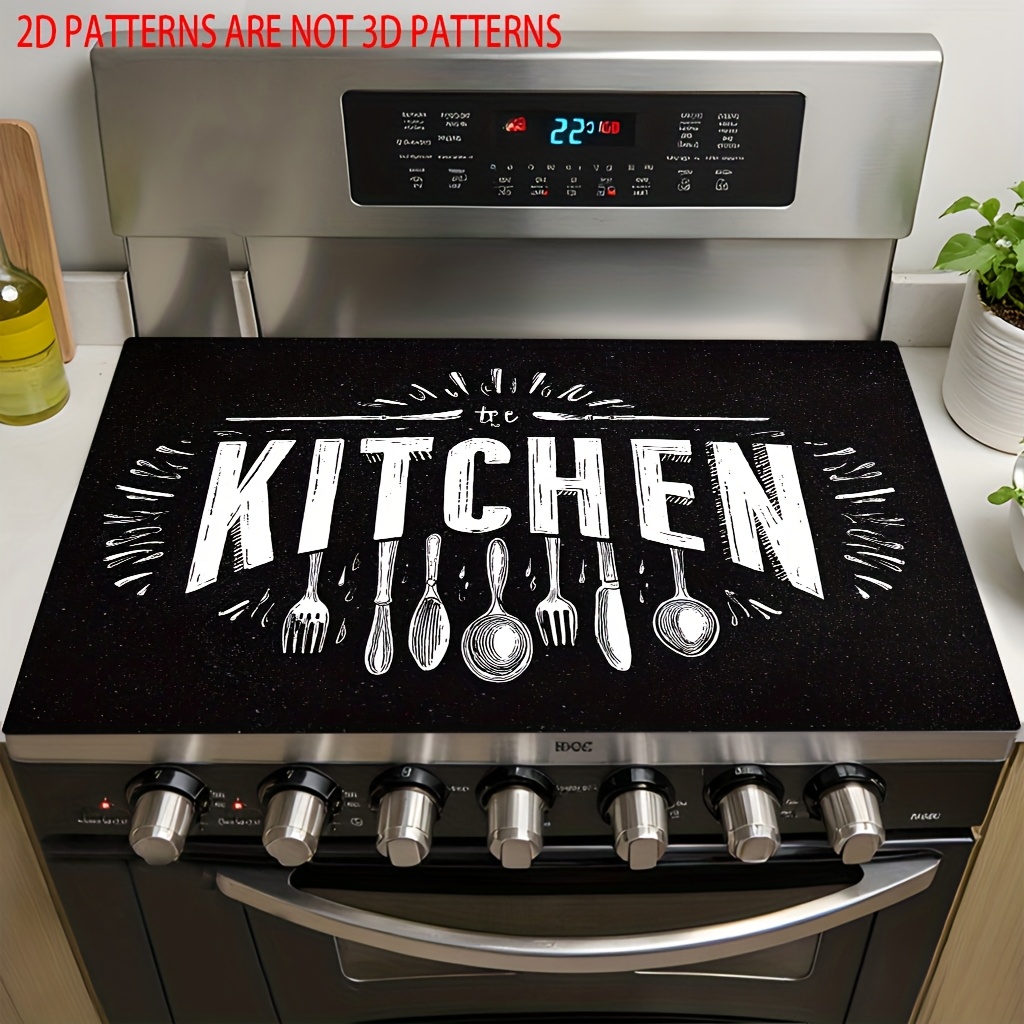 TEMU 1pc, Flat Printed Decorative Mat For Stovetop, Featuring Kitchen Text Patterns, Suitable For Coffee Makers, Washing Machines, Dryers, And Stove