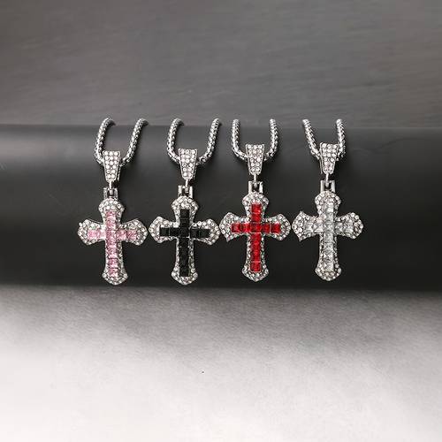 full cross necklace new pendant hip hop trendy personality versatile sweater chain jewelry