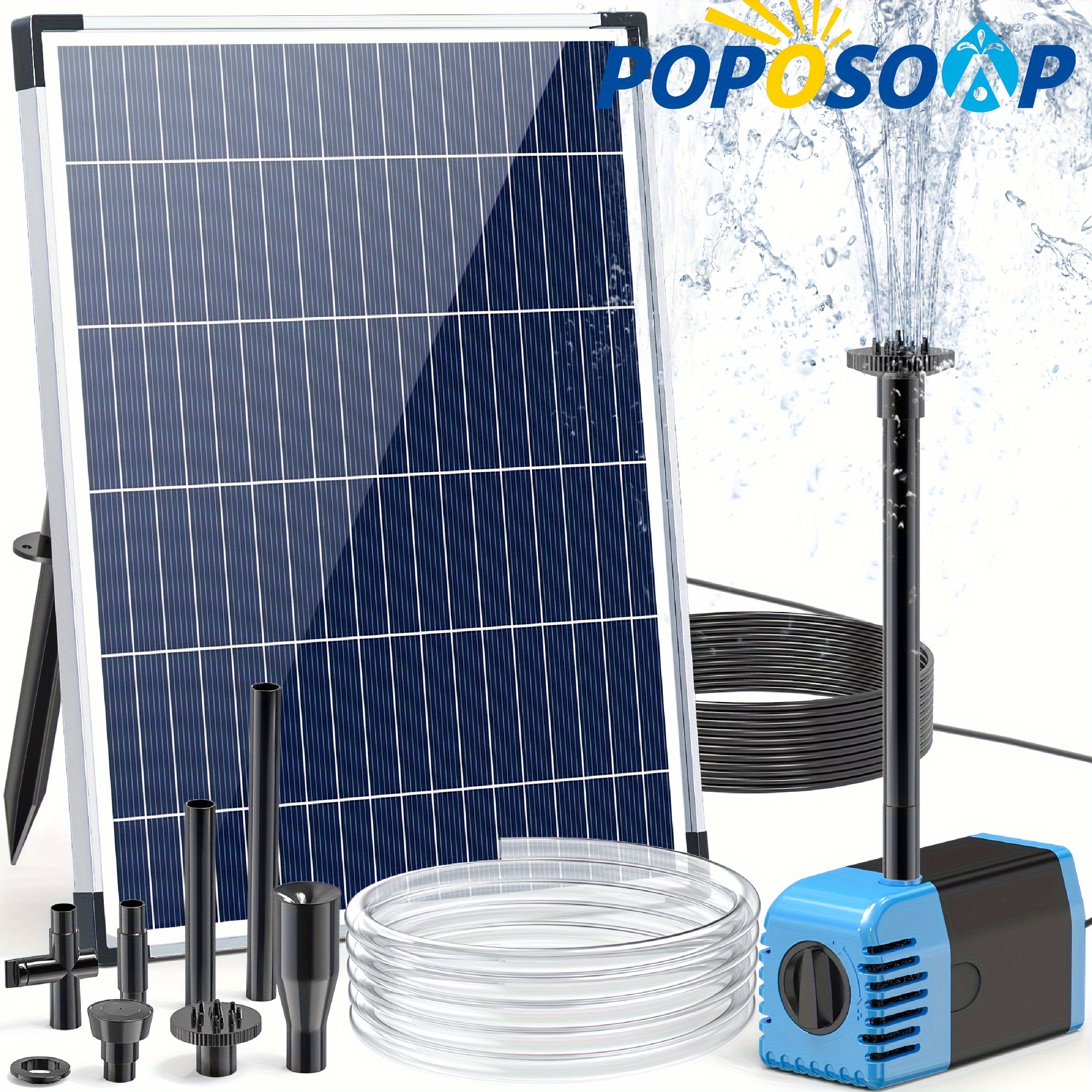 

Poposoap Solar Water Fountain Pump 12w, Solar Powered Fountain Pump With 160gph Submersible Pump, 4 Sprayers, 16.4ft Cable, 6.6ft Tubing For Pond, Fish Tank, Pool, Bird Bath, Garden Water