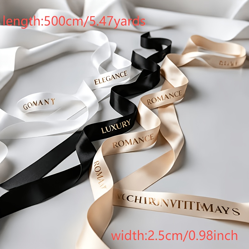 TEMU Ruban d'emballage cadeau avec personnalisé, 500 cm x 2,5 cm, ruban de satin de haute qualité blanc/noir/champagne avec lettrage doré à chaud
