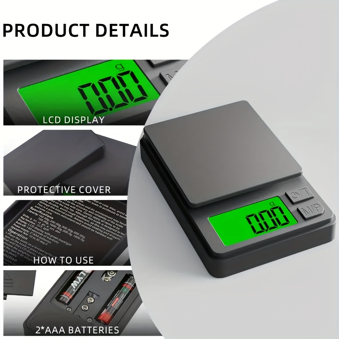Hochpräzise digitale Waage 200g/0,01g – Batteriebetrieben (AA/USB) mit LCD-Display, Schutzhülle & Kalibrierungs-Nullfunktion für das Büro