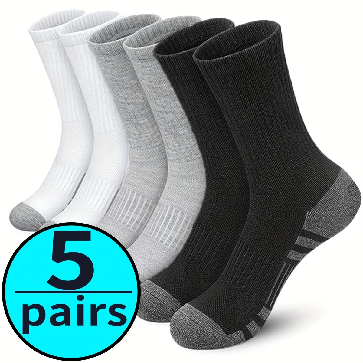 

5 Pairs Athletic High-performance Men' Socks - Polyester And Polyamide , Fit, Solid Color, Knit Fabric, Suitable For Outdoor Sports, Hand Washable