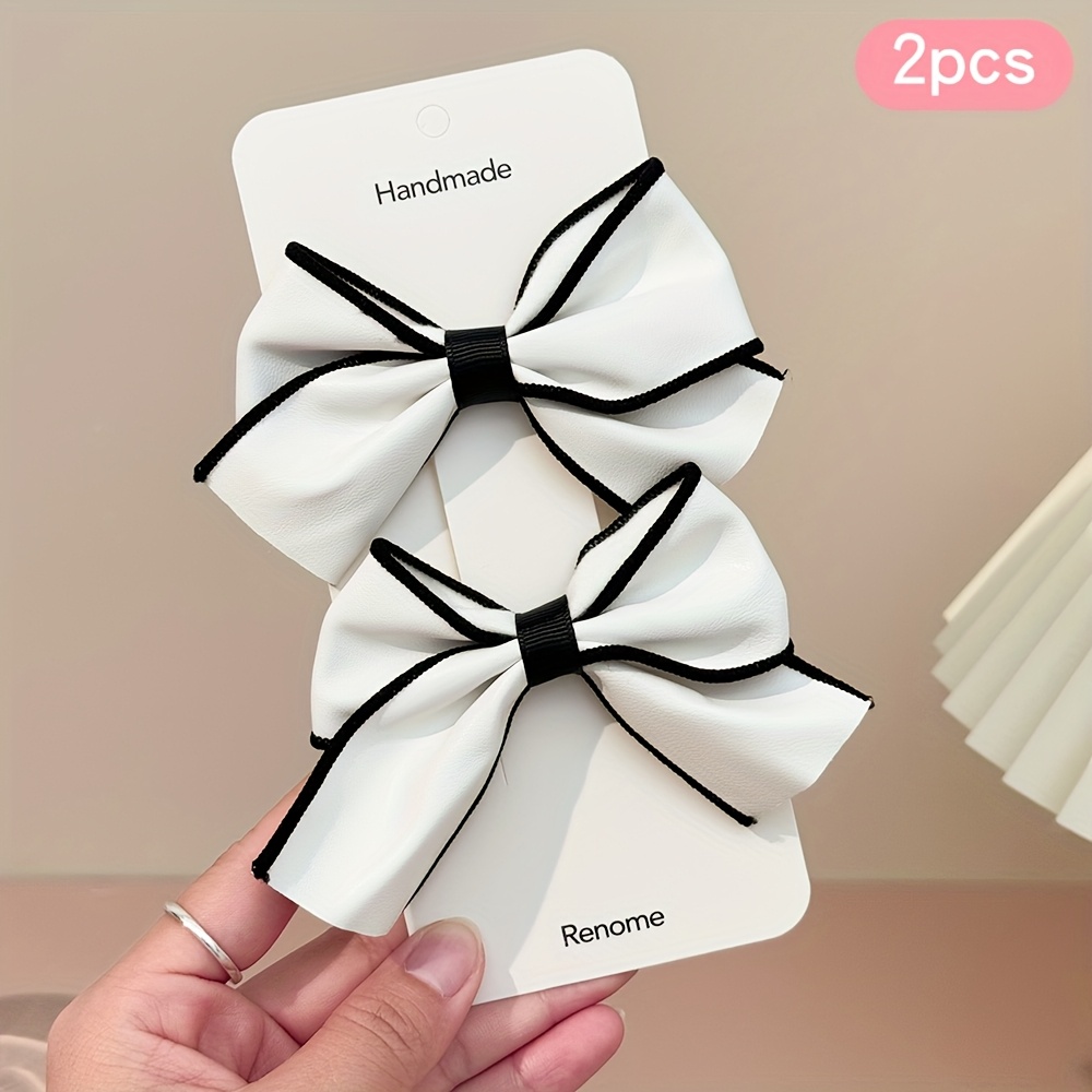 Image of 2pcs Elegant Hair Bow Clips Black And White Bow Hair Bow Hair Barrettes For Gifts, Party Decor, Daily Life