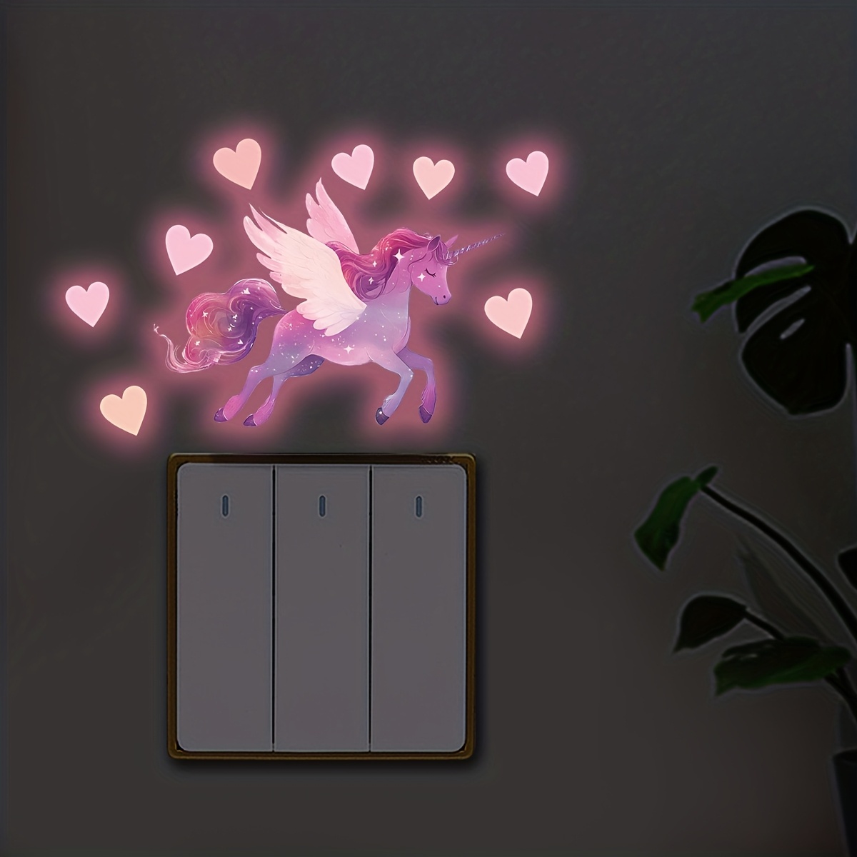 Glowing Unicorn Heart Wall Stickers for Girly Bedroom Decor