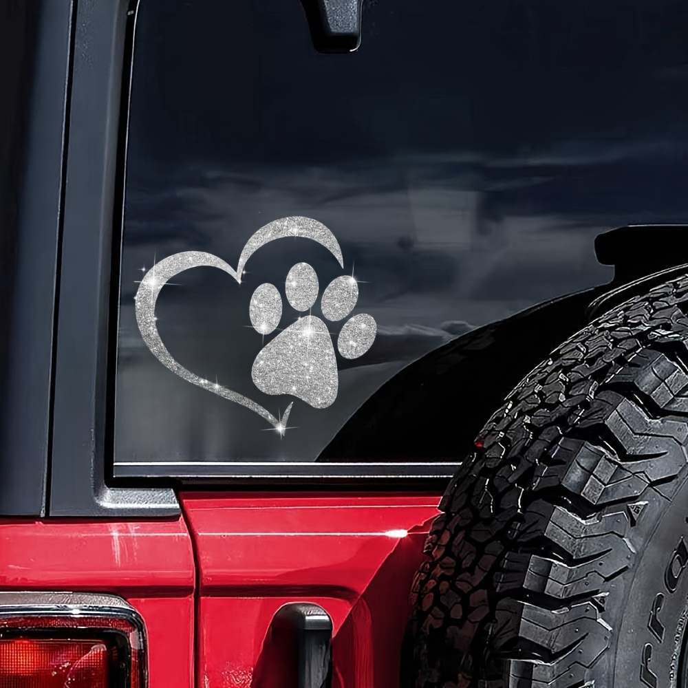 

1pc Dog Paw Heart Shaped Car Sticker Shiny Cute Car Stickers Car Styling Cartoon Stickers For Car Motorcycle