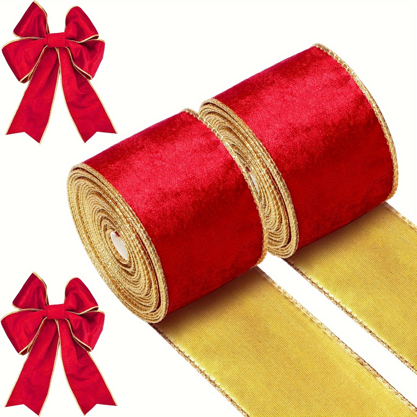 

2pcs Ruban de Noël Rouge Festif, Velours & Satin Imprimé Recto-Verso, 2.5" X 10Yd - Parfait pour la Décoration d'Arbre, l'Emballage de Cadeaux et les Loisirs Créatifs de Fête