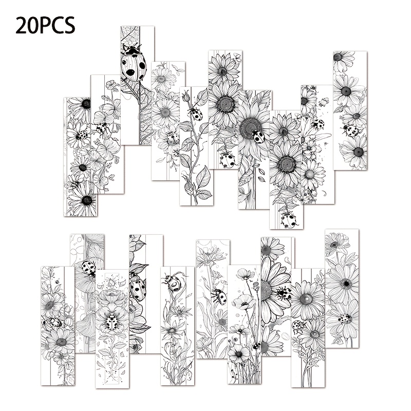 TEMU 20pcs Ladybugs And Sunflowers Coloring Bookmark Set With Diy Coloring Pages Suitable For Book Lovers, Stress Gifts For,, Teachers, Christmas,