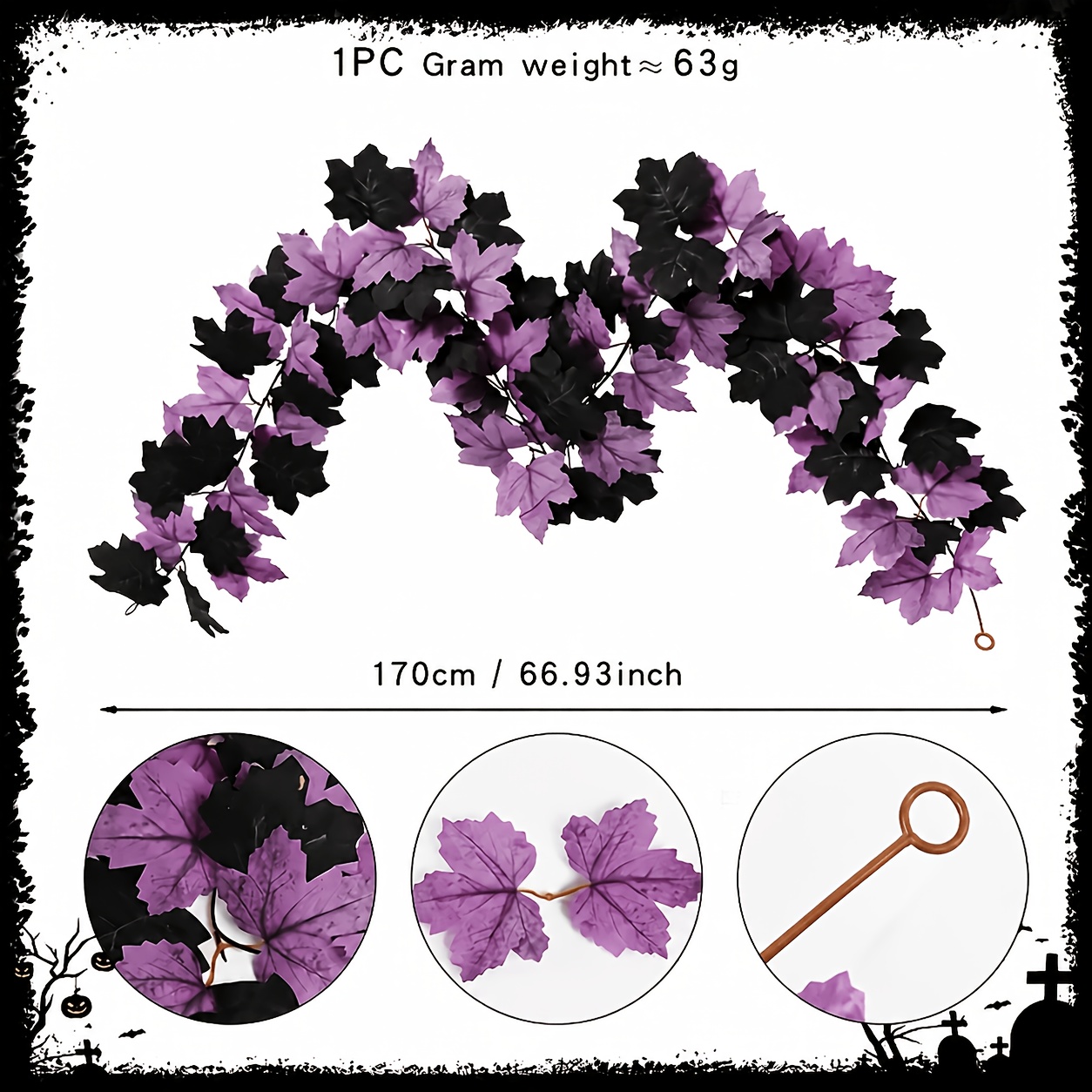 TEMU 3pcs Halloween Violet Noir de Fleurs Artificielles, Fleurs Noires Roses Dégradé Feuille d'Érable Fils Décoratifs, Fleurs Artificielles et