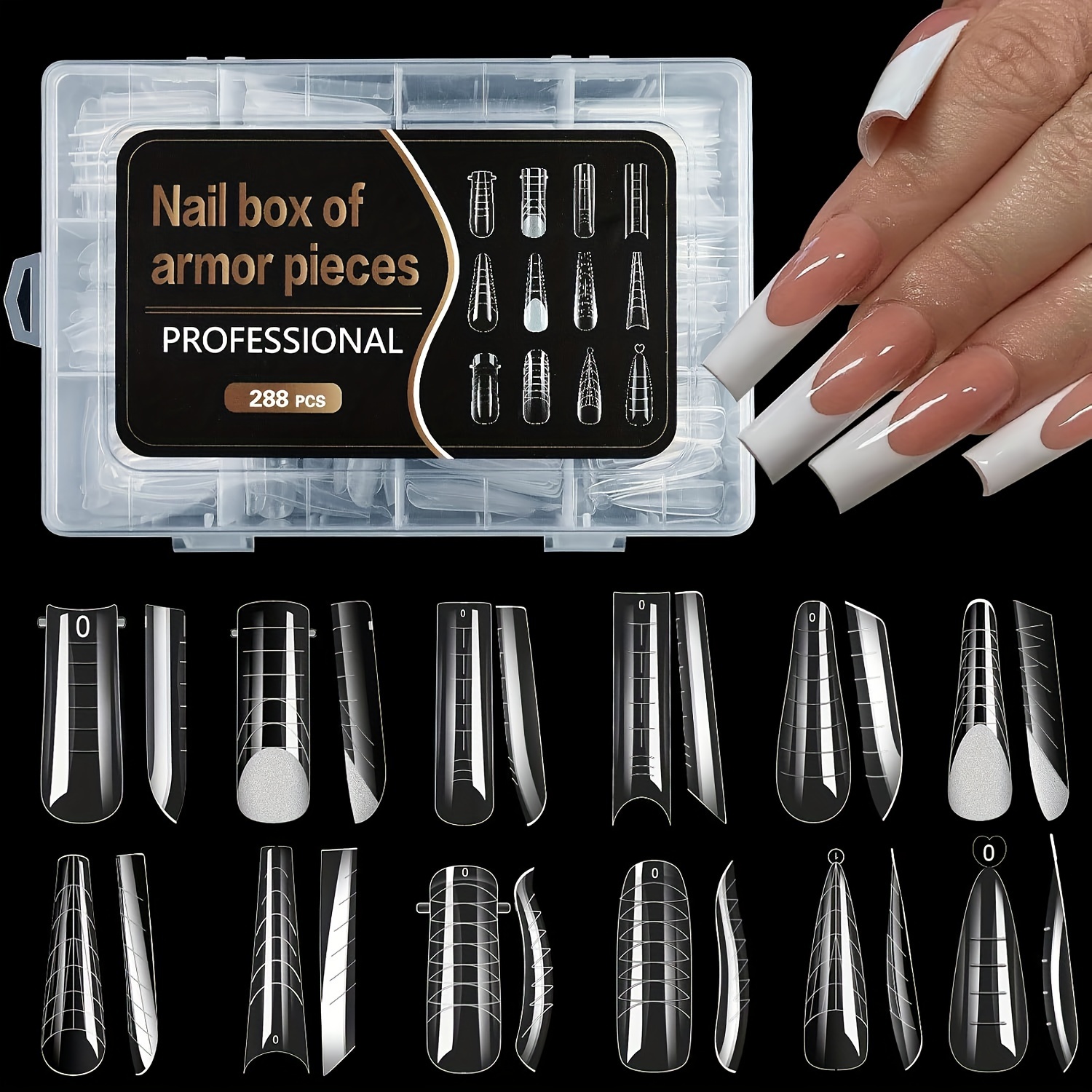 

288pcs Professional Dual Mode Polygel Nail Forms Set, 12 Assorted Models, No Scent, Nail Extension Tool And Accessory Kit