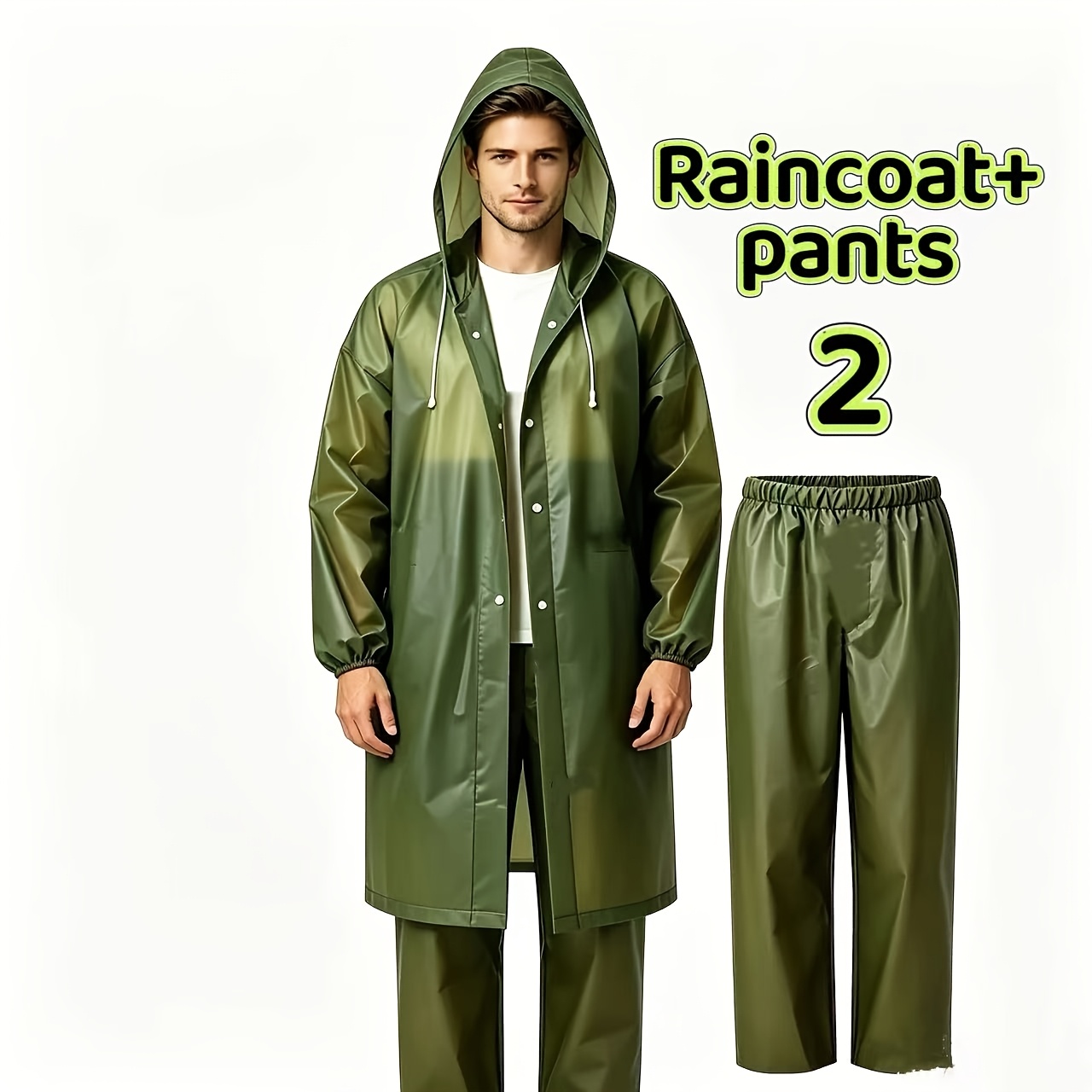 TEMU Men's And Women's Raincoat (1pc) / Raincoat And Pants Set (2pcs) – – Lightweight And Breathable Raincoat With Hood, Perfect For Commuting,