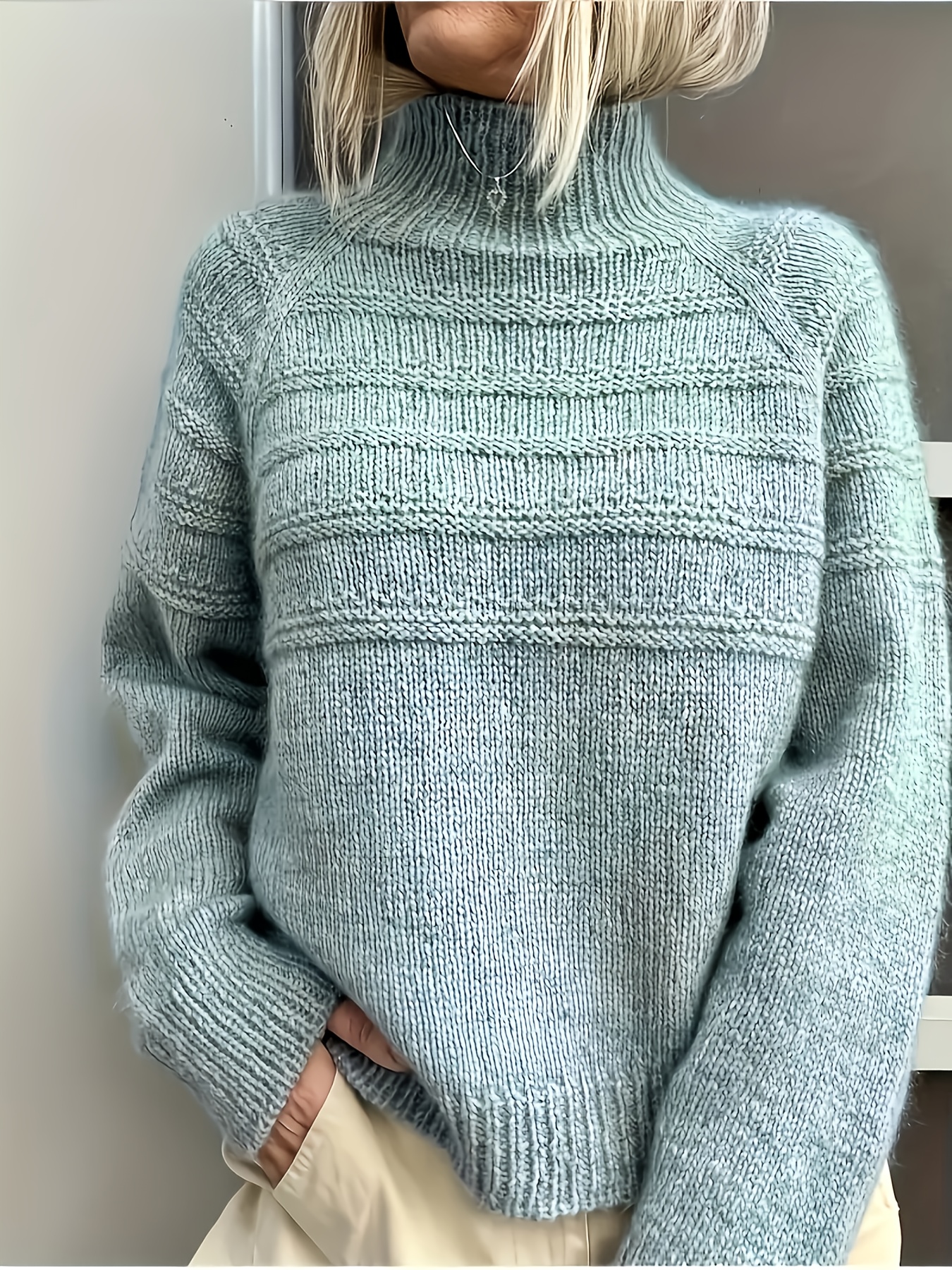 Womens High Neck Pullover Sweater Top Solid