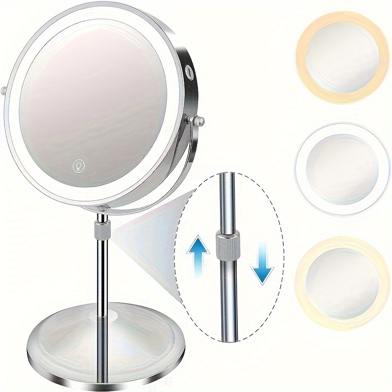 

1pc 9inch Large Rechargeable Lighted Makeup Mirror 1x/10x Double Sided Adjustable Lighted Makeup Mirror 3 Colours Lighted Magnifying Mirror With Detachable Base