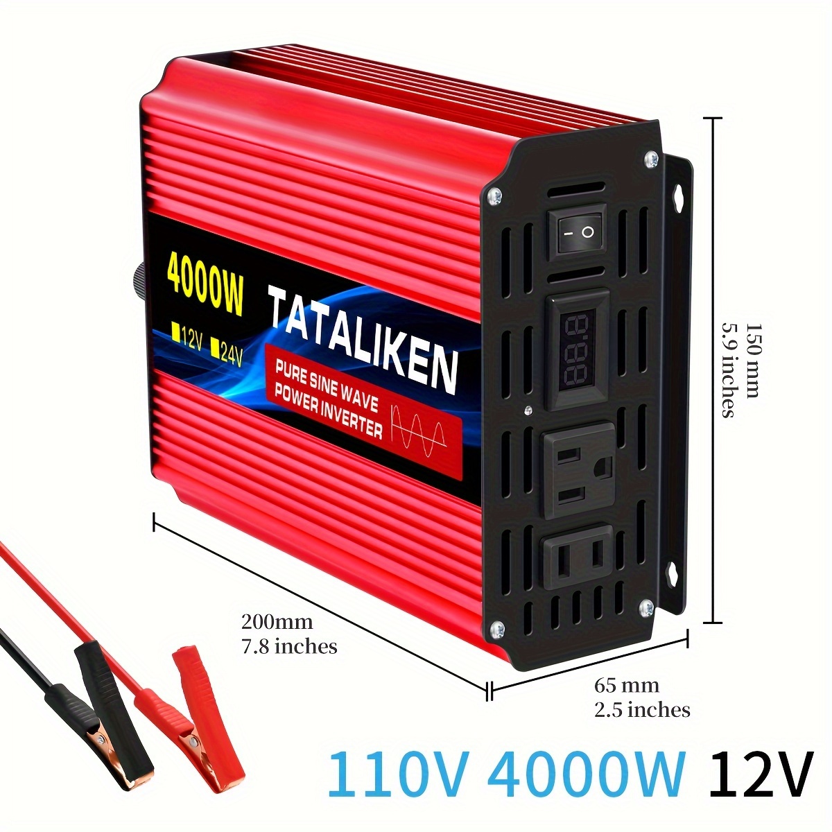 Pure Sine Inverter 4000w - Car Power Inverter 12v To Ac 110v For - Fast Charging Of Mobile Phones, Tablets, And Other Devices - With Display, Without Battery
