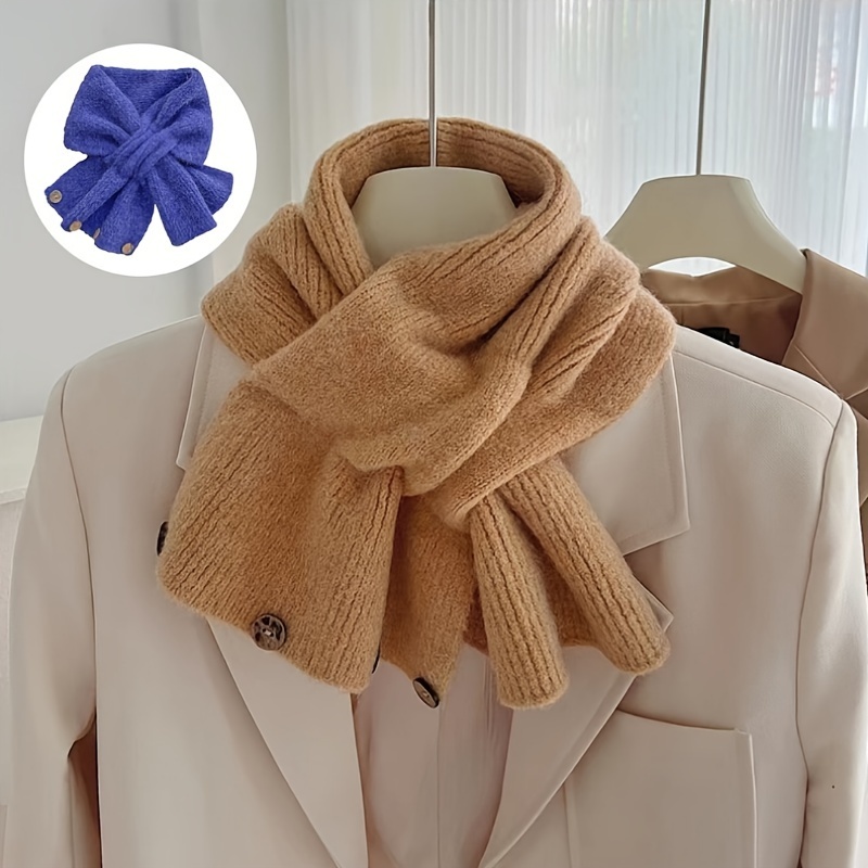 

Elegant Knit -tie Scarf For Women - Soft, Warm & Stylish With Button Detail - Fall/