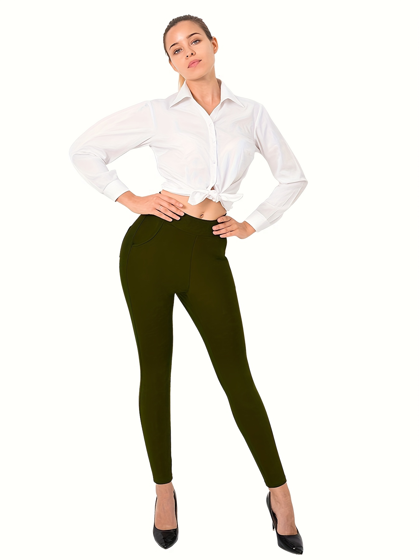 Green Smart Casual Leggings Green Dress Pants For Women Business