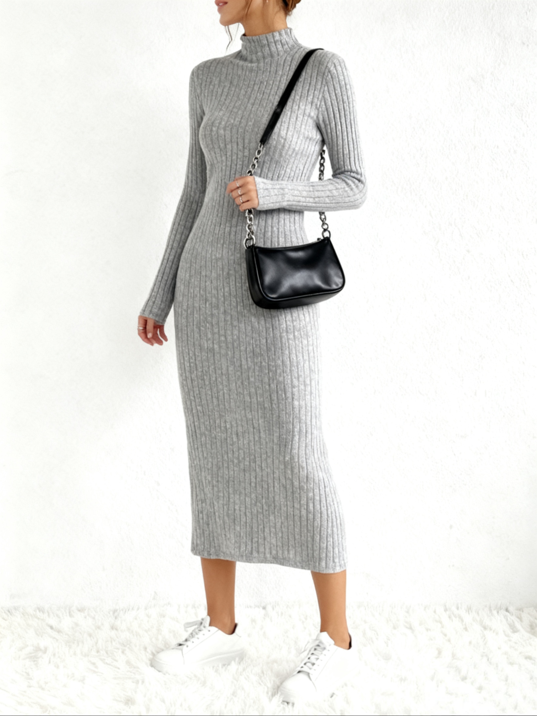 robe pull à col femme robe moulante mi longue à Temu Canada