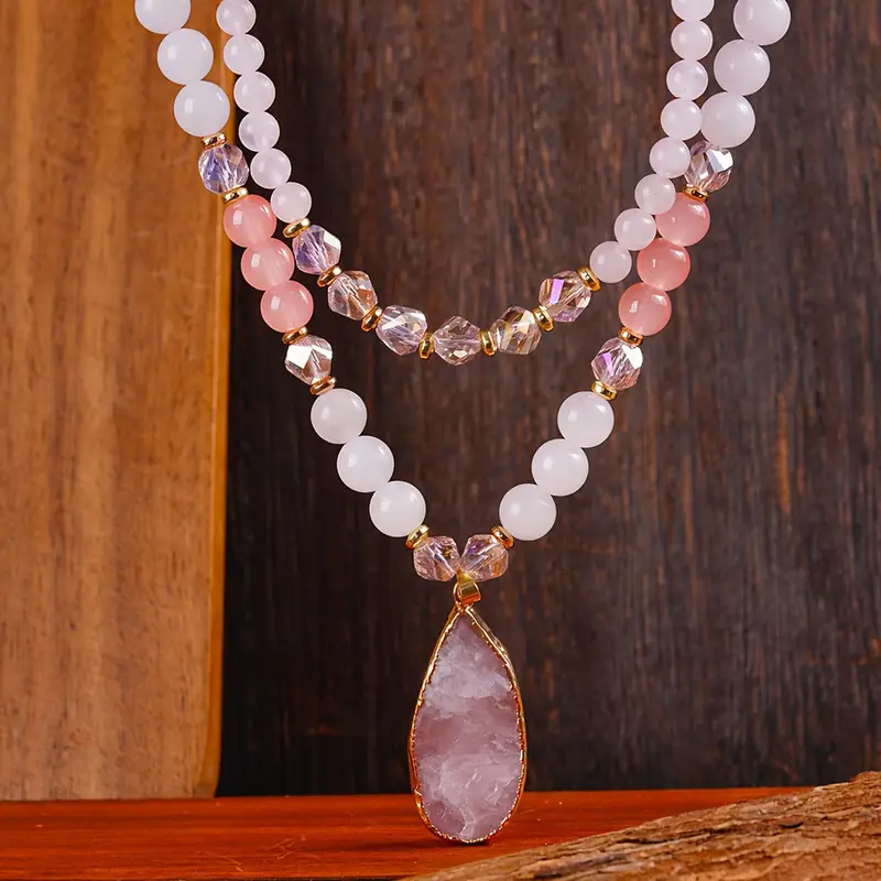 2Pcs Set Double Layer Stacking Beaded Necklace