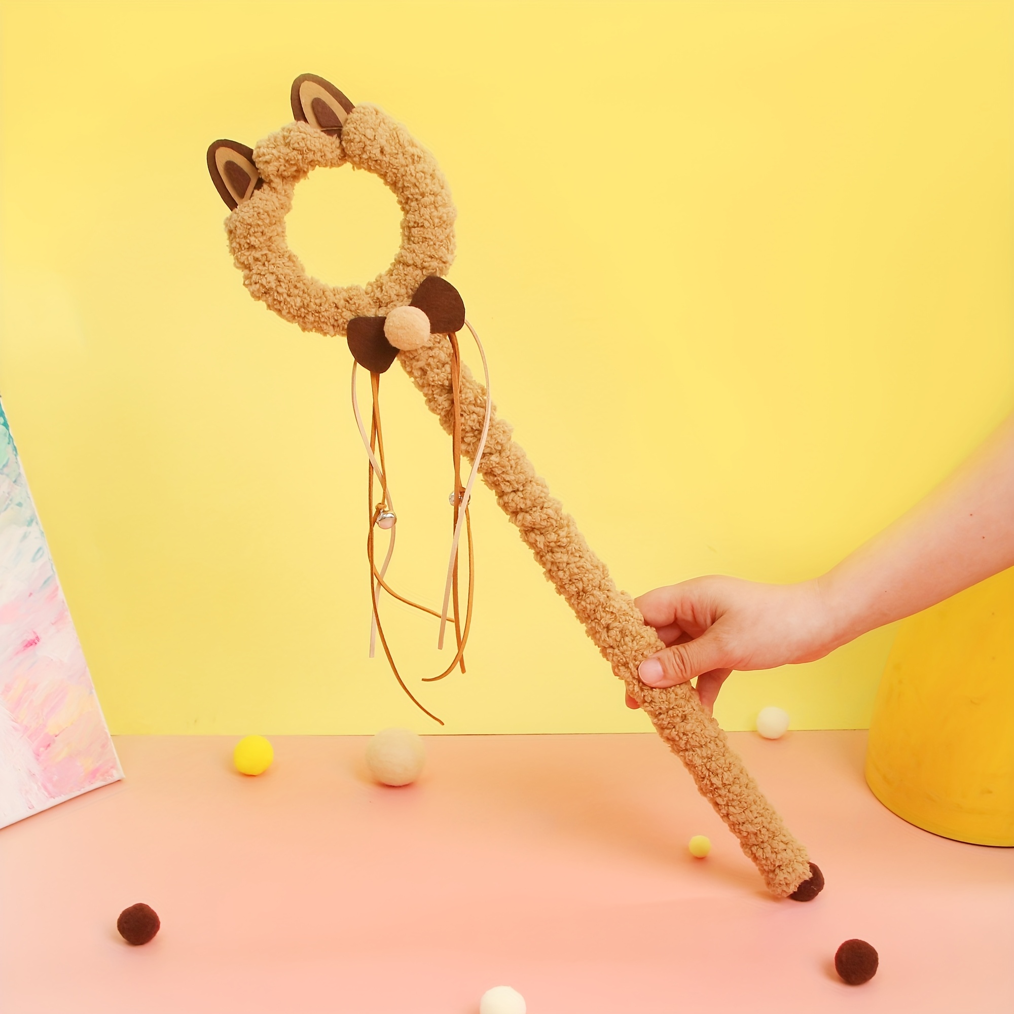 TEMU 종과 술이 달린 플러시 고양이 스틱 장난감, 부드럽고 귀여운 인터랙티브 재미있는 고양이 스틱, 실내 고양이용 아기 고양이 재미있는 장난감