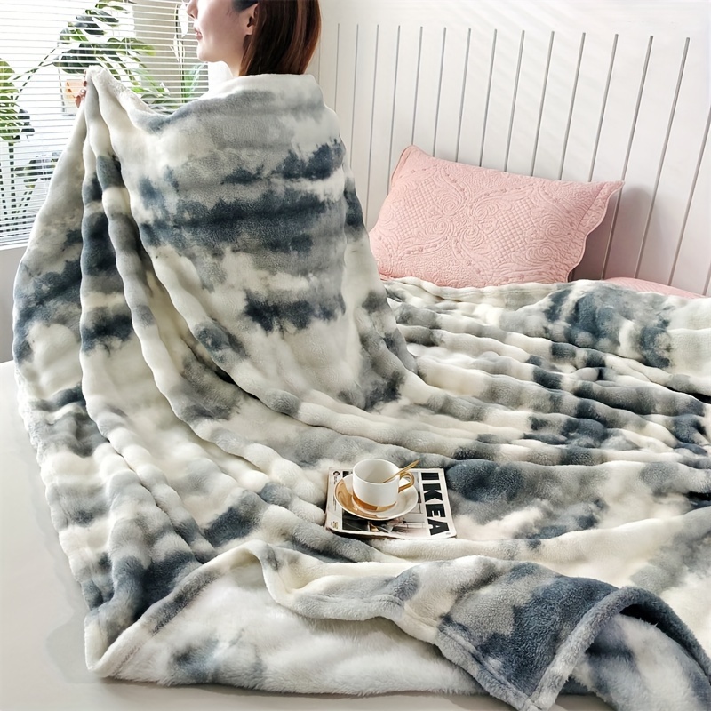 contemporary plush   rabbit fur printed bed blanket thick   friendly high gsm   gift throw for men and women versatile sofa shawl travel blanket machine washable polyester details 2