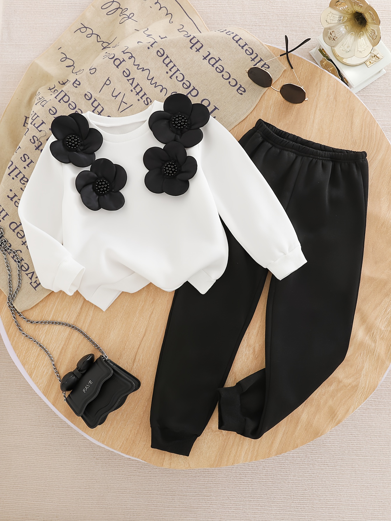 2-delige Meisjes Winter Warmte Eleganter Bloemen Sweatsuit Set