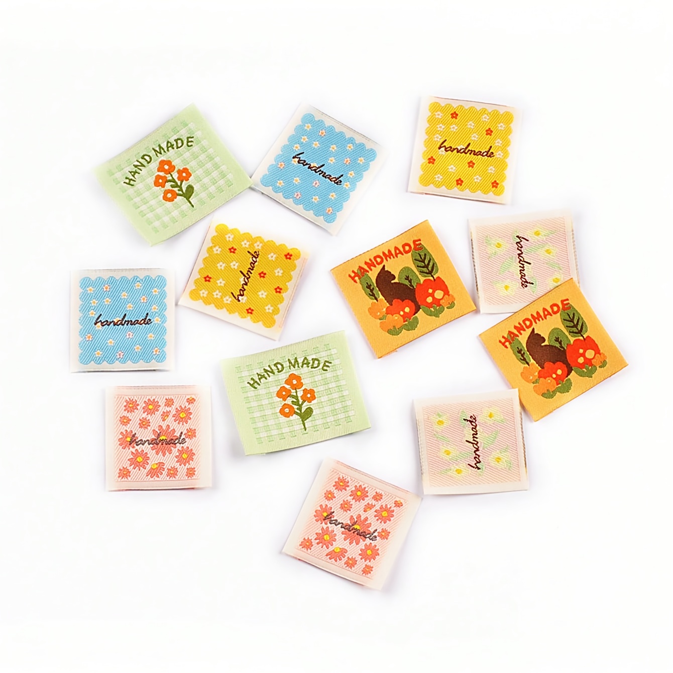 E-shop 30 Stück 4,1-3,3 cm gemischte rechteckige Etiketten mit floralen Mustern für handgemachte Puppenkleidung und Rucksack, Hut-Dekoration,