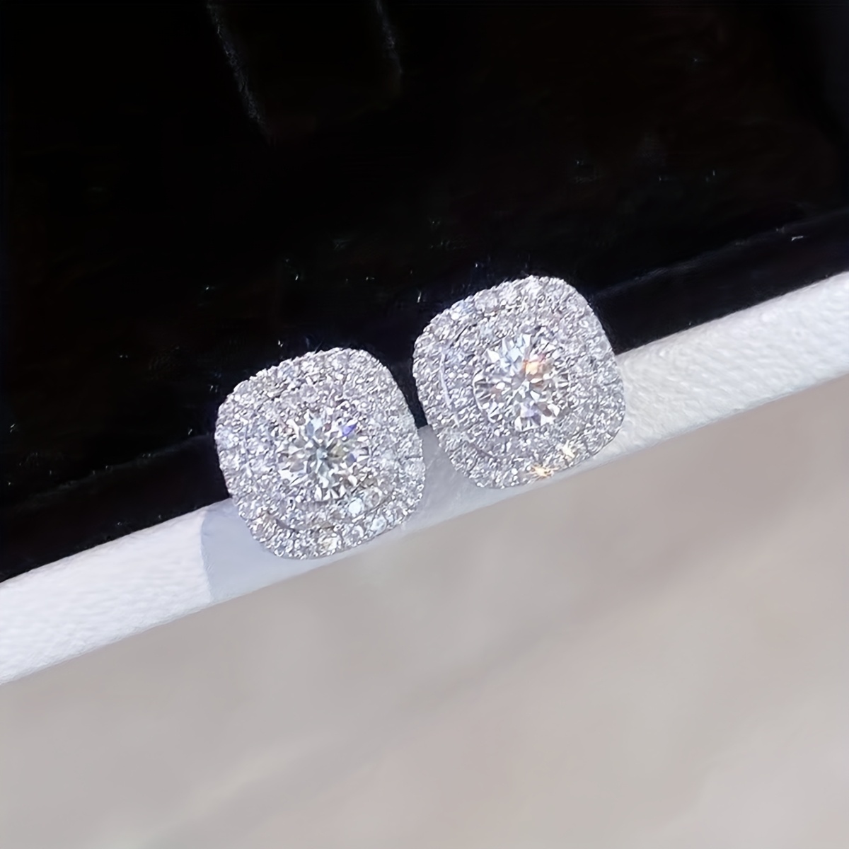 Image of 2pcs Cubic Synthetic Synthetic Zircon​​ Stud Earrings, Unisex Square Earrings, Hip Hop Jewelry, Ideal Gift For Anniversary/birthday/valentine's Day