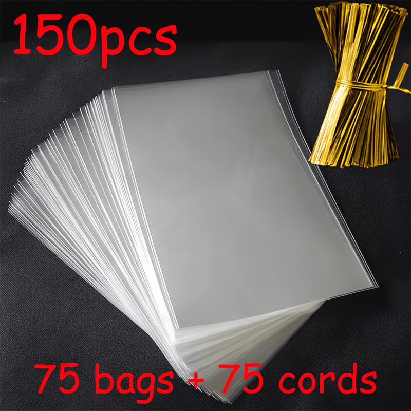 TEMU Cadeau Pour Elle/Lui Ensemble de 150/80pcs Sacs Cadeaux Transparents (75 Sacs et 75 Attaches/40 Sacs et 40 Attaches) avec Attaches Dorées;