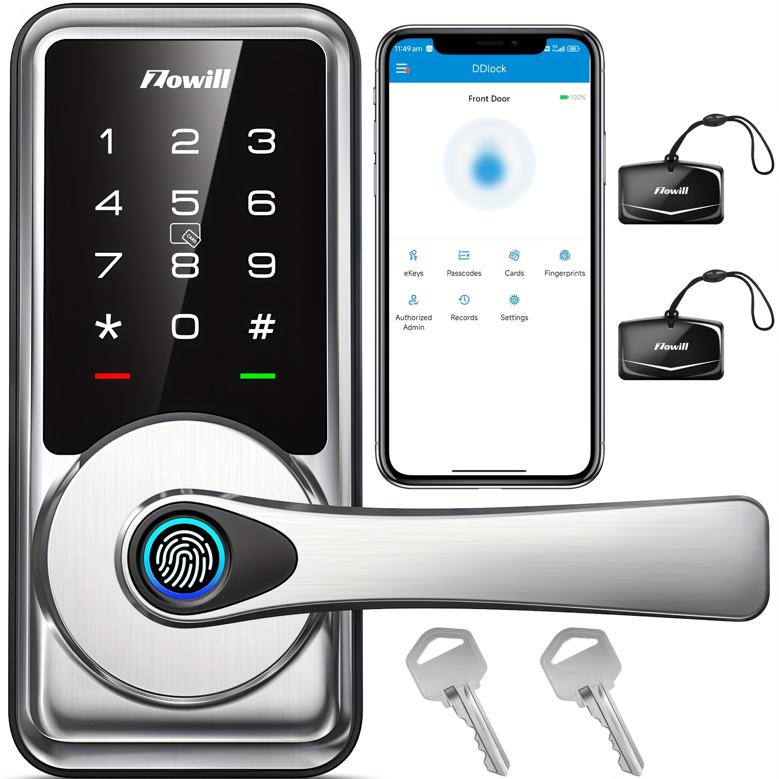 

Smart Entry Door Lock With Handle - Biometric Deadbolt, App Control, , , Wireless , Non-rechargeable Aa Battery Powered