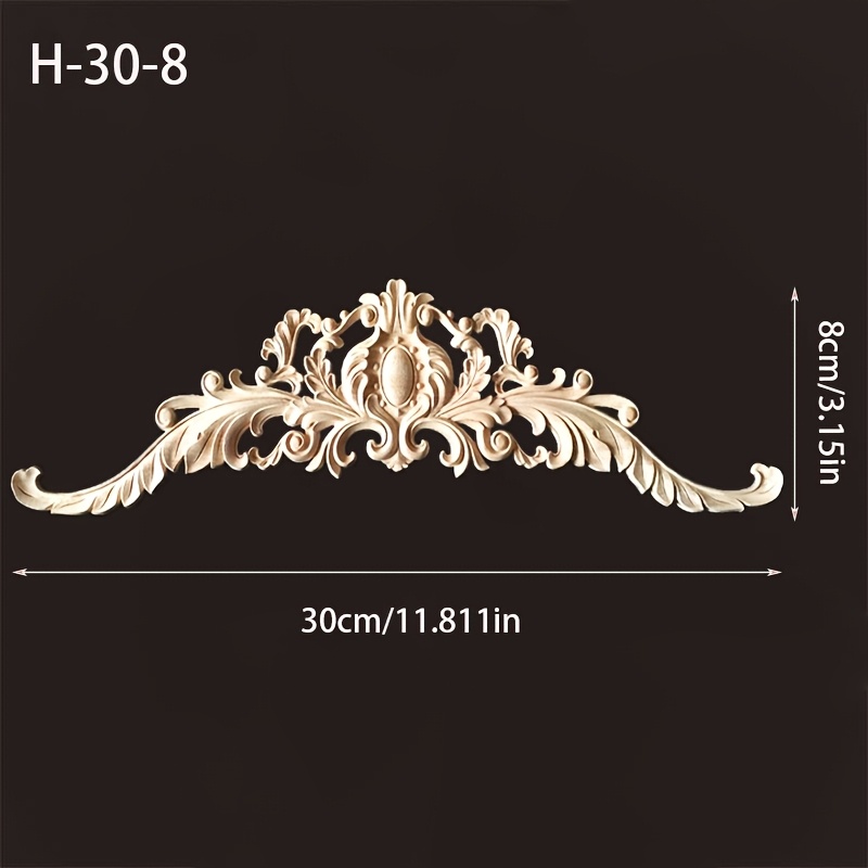 Image of 1pc Solid Wood Carved Inlaid Style Hollow Wooden Applique Home Decor, Unpainted Strong Adhesive Suitable For Cabinets, Doors, Windows, Furniture, Background Walls, Etc. Decoration