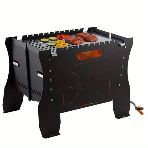 item picture portable stainless steel grill foldable outdoor bbq grill with carry bag heavy duty 304 stainless steel compact grill for camping balcony backyard compatible with if applicable