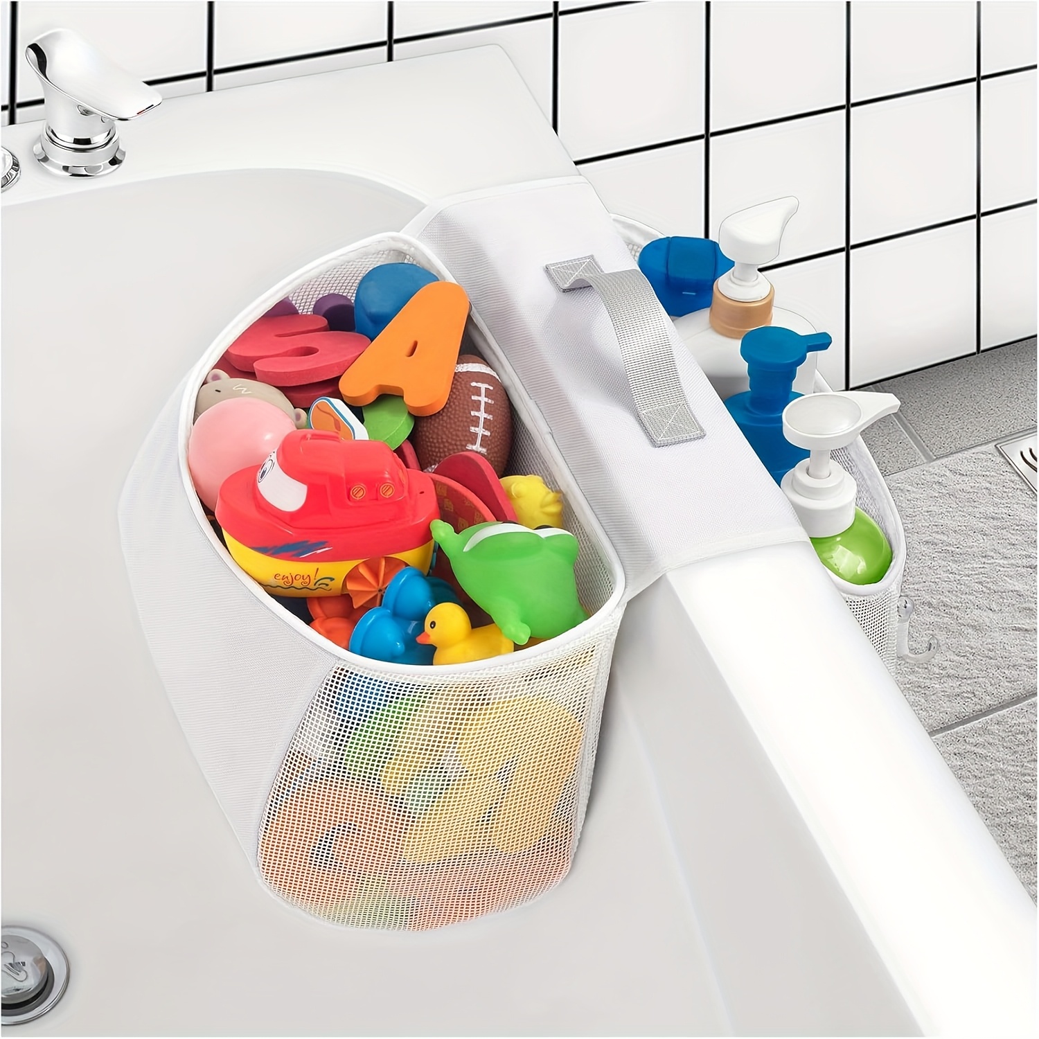 

1pc -shaped 2-compartment Bath Toy Organizer For - Easy , Wide Opening Mesh Holder For Drying & Storing Toys In Bathtub Or Shower, Material, Bathtub Toys, Drying Racks