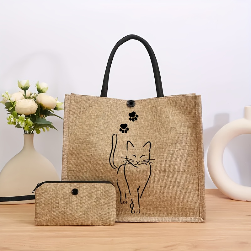 E-shop Diese geräumige und tragbare Tragetasche mit Katzenmotiv ist ideal für Strandshopping, geeignet für Einkäufe, für Urlaube und ein aufmerksames