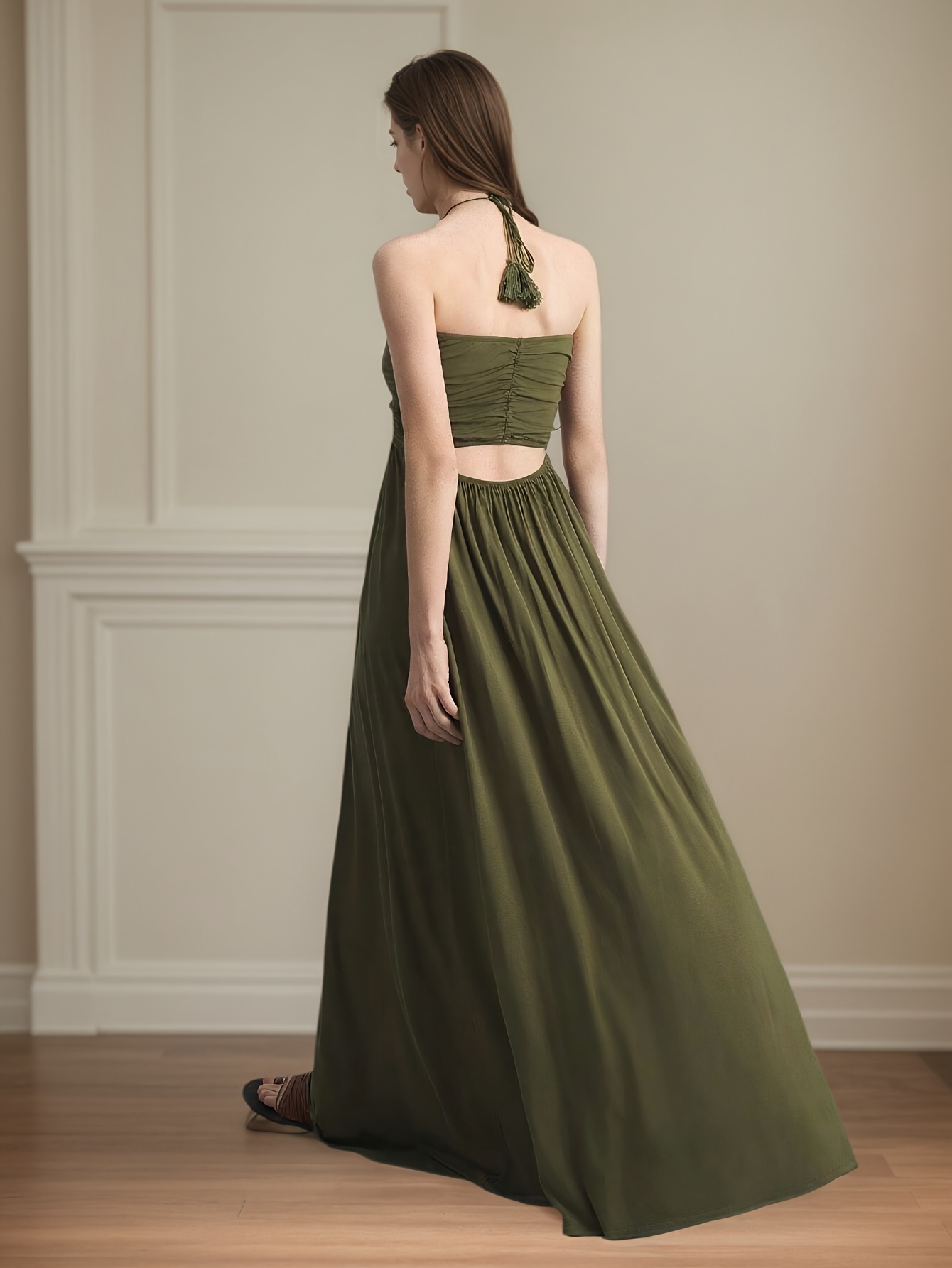 open lace back dress MARY Washed Linen Shirt Dress in Olive