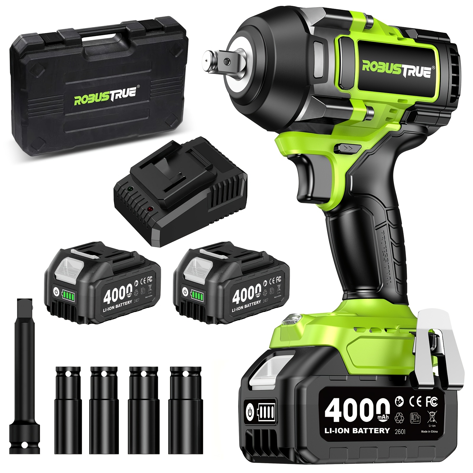 Image of Robustrue Pro 21v Impact Wrench | 1100n.m | .0ah Li-ion Batteries | Brushless Heavy-duty For Automotive, Truck, Farm | Last-minute Xmas Gift For Mechanics
