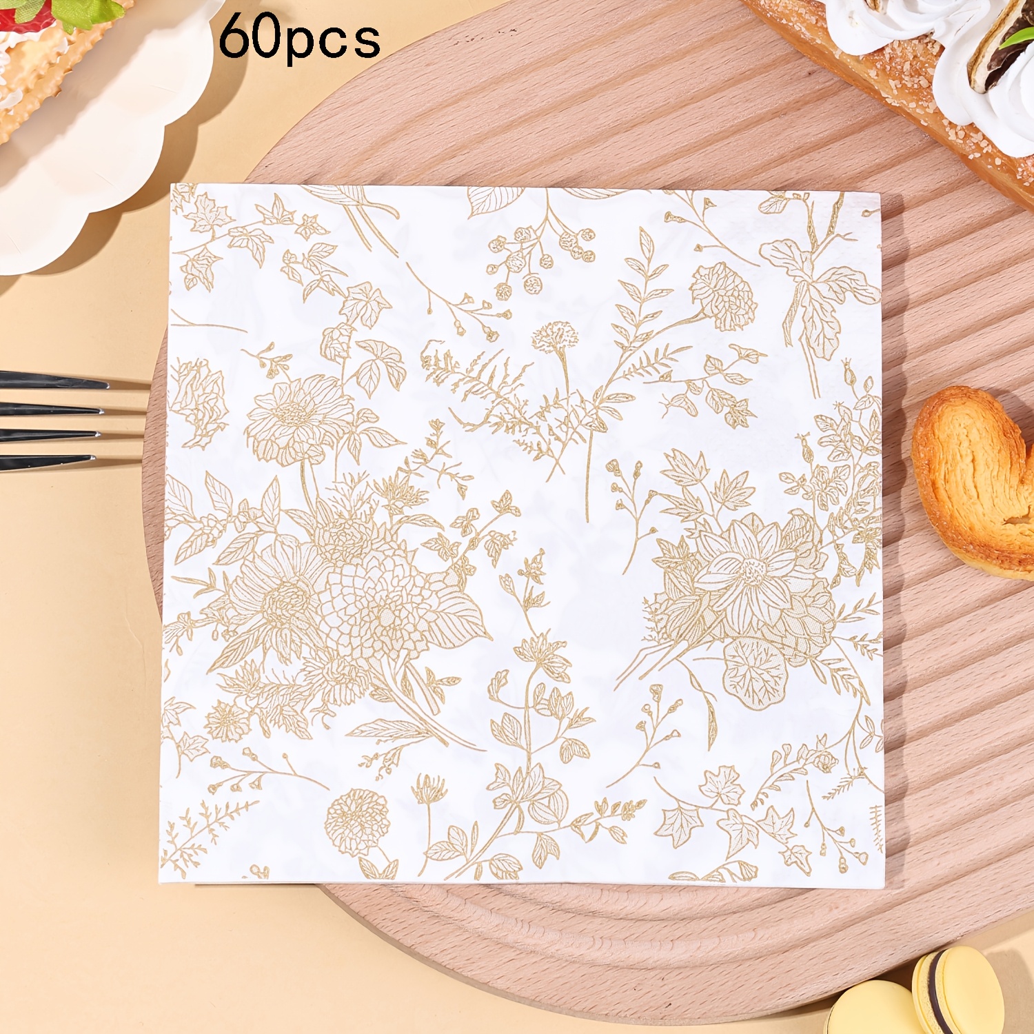 E-shop 40 Stück/60 Stück, Garten-Ranken-Blumen-Einwegservietten, Retro-Blumenservietten im stimmungsvollen Ölgemälde-Stil, gelbe