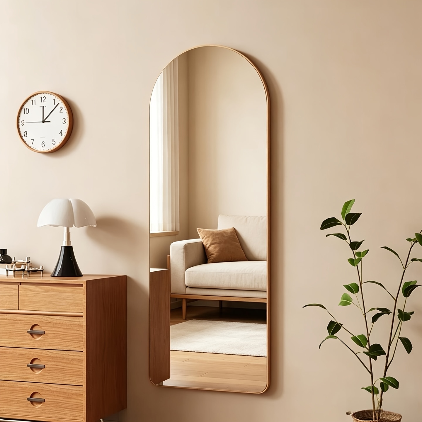 Image of Full-length Floor Mirror, Arched Full-length Floor Mirror, With Stand, Aluminum Alloy , Tempered Glass, Suitable For Bedroom, Living Room, (black, Golden)