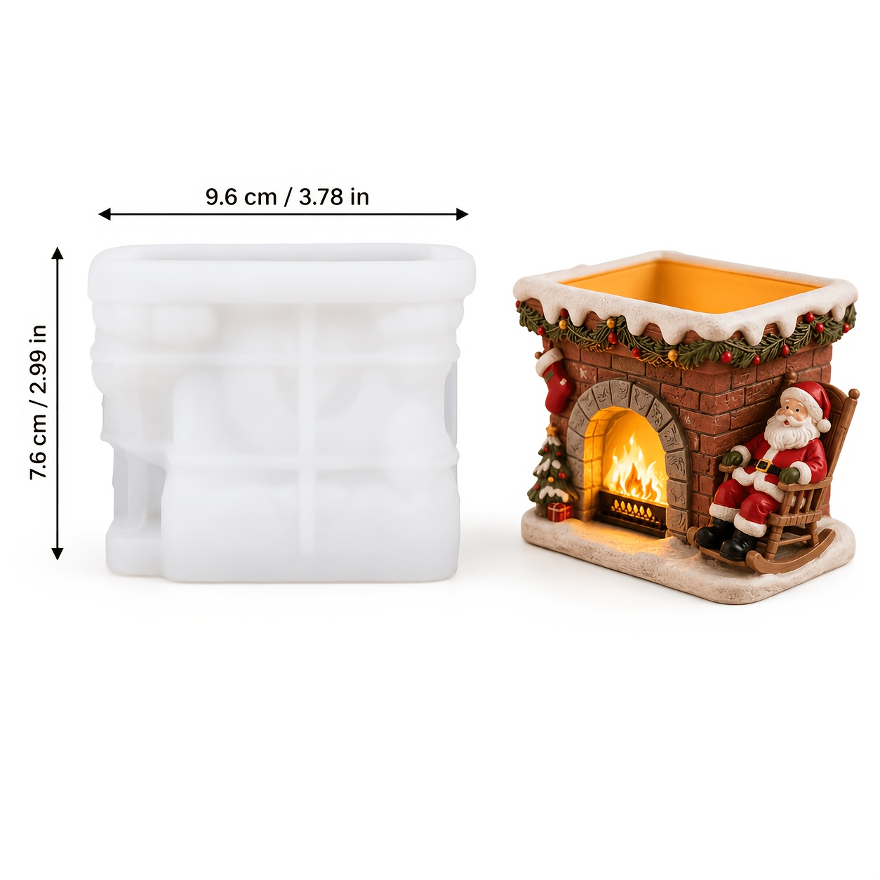 TEMU Clay Silicone Mold, Pen Holder Silicone Mold, 3d Christmas Fireplace Container With Santa Claus Rocking Chair Stocking Tree And Garland Details