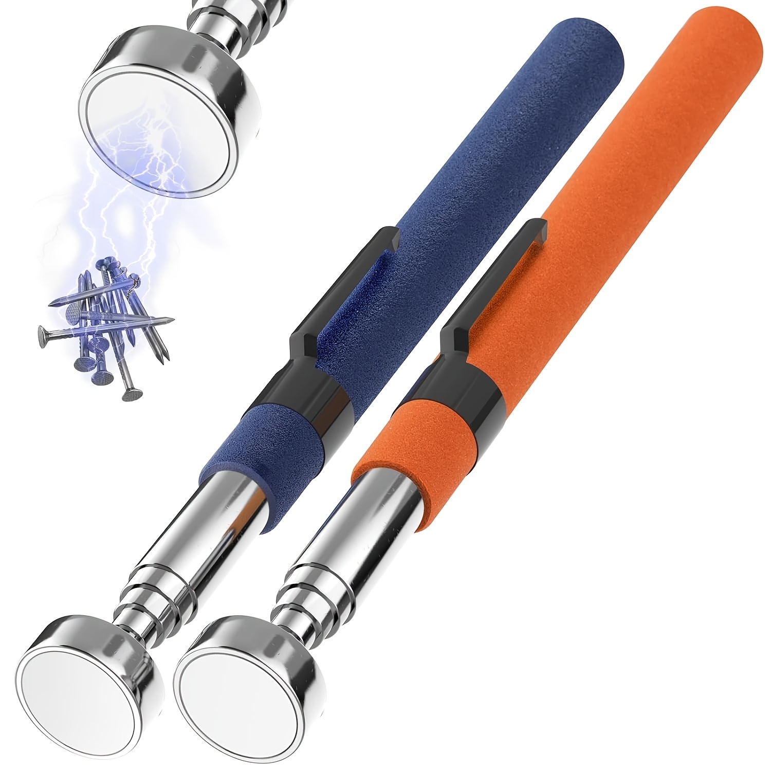 Image of 2pcs Random Color Heavy-duty 8lb Orange And Blue Telescopic Magnetic Rods. Extendable To 72cm, Steel Magnetic Tool, Telescopic Magnetic Pickup Tool Suitable For Repair, Installation, And Daily Use