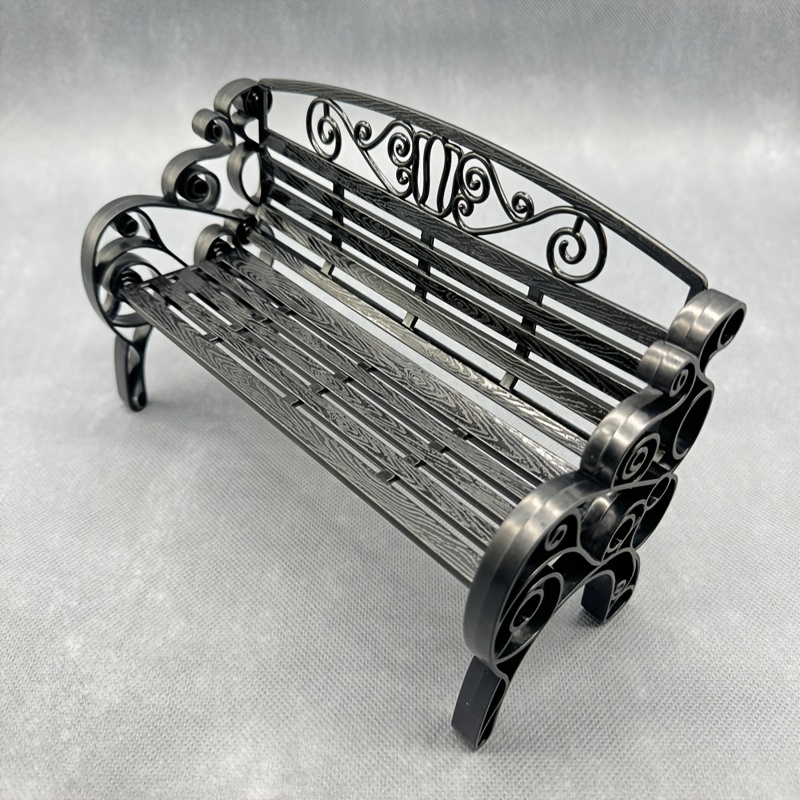 Image of Miniature Park Bench Model - Black Plastic With Intricate Edges, No Power Needed, Durable & For Home Decor, Tabletop Display, Or Collectible Art Piece