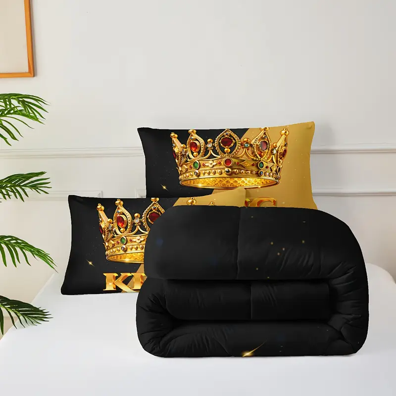3pcs queen and king quilt set his and hers matching couple bedding set lover mr mrs valentines day theme black and yellow bedding set ruby print wedding room decor 1 comforter 2 pillowcases without pillow core Product details 6