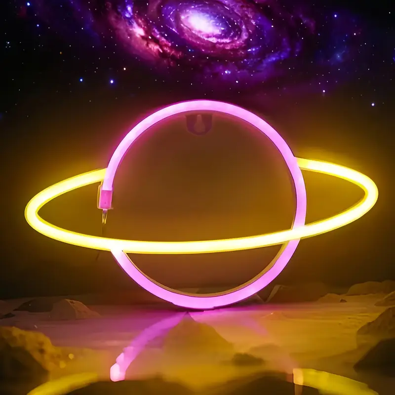 Luce Al Neon A Forma Di Pianeta - LED Colorato Per Decorazione Parete - Foto 6
