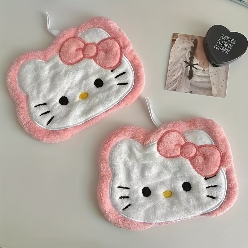 Image of Set Of 2 Hello Kitty Fast-drying Hand Towels - Coral Fleece Towels Featuring Character Designs, Perfect For Bathroom Decoration