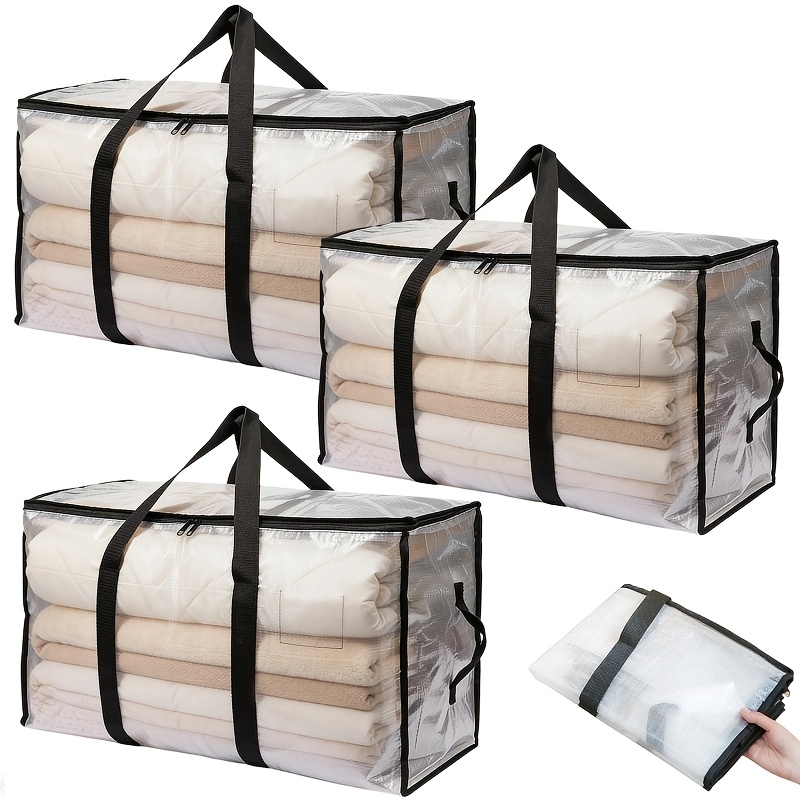 TEMU Heavy Duty Moving Bags, 3-pack Large Storage Bags With Zipper And Backpack Straps, Waterproof Moving Boxes, Suitable For Clothes, Down Comforter